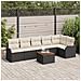 Set di Divani da Giardino 7 Pezzi con Cuscini Nero Polyrattan Acacia, Divano da Giardino 2 Posti con Cuscini Nero Polyrattan - Foto miniatura 2