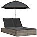 Lettino Prendisole Doppio Cuscini e Parasole Grigio Polyrattan - Foto miniatura 1