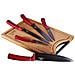 Burgundy Set Di 5 Coltelli Da Cucina Professionali Acciaio Inox Coltello Cuoco Tagliere Rosso - Foto miniatura 1