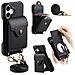 Custodia In Pelle Nera Con Specchio E Porta Carte Compatibile Con Iphone 16 Pro   Modello 2 - Foto miniatura 3