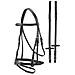 Testiera Con Frontlino E Capezzina Inglese In Cuoio Piatto E Redini In Tela E Fibbie In Acciaio Inox Full - Foto miniatura 1