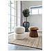 Pouf Milford In Teddy Bianco Con Fascia In Legno Naturale Ø38 Cm - Foto miniatura 2
