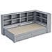Divano In Legno Massiccio, Letto Singolo 90/180x190cm, Con Letto A Scomparsa, Vano Portaoggetti, Presa Euro Multifunzione, 2 Cassetti E Rete A Doghe, Pino, Grigio - Foto miniatura 3