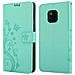 Custodia Compatibile Con Huawei Mate 20 Pro In Turchese Fiore - Coperchio Protettivo In Design Floreale Con Chiusura Magnetica, Funzione Stand E Slot Per Carte - Foto miniatura 10
