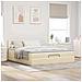 Struttura Letto Pouf con Materasso Crema 160x200 cm in Tessuto - Foto miniatura 4