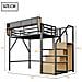 Letto A Soppalco 140x200cm, Con Scala Di Sicurezza E Vano Contenitore Flessibile, Letto In Metallo Per Adulti A Castello Per Bambini, Nero - Foto miniatura 3