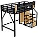 Letto A Soppalco 140x200cm, Con Scala Di Sicurezza E Vano Contenitore Flessibile, Letto In Metallo Per Adulti A Castello Per Bambini, Nero - Foto miniatura 4