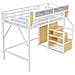 Letto A Soppalco 140x200cm, Con Scala Di Sicurezza E Vano Contenitore Flessibile, Letto In Metallo Per Adulti A Castello Per Bambini, Bianco - Foto miniatura 3