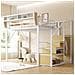 Letto A Soppalco 140x200cm, Con Scala Di Sicurezza E Vano Contenitore Flessibile, Letto In Metallo Per Adulti A Castello Per Bambini, Bianco - Foto miniatura 4