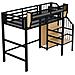 Letto A Soppalco 90x200cm, Con Scala Di Sicurezza E Vano Contenitore Flessibile, Letto In Metallo Per Adulti A Castello Per Bambini, Nero - Foto miniatura 4