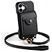 Custodia In Pelle Pu Nera Compatibile Con Iphone 16 Plus Con Porta Carte A Fisarmonica, Specchio E Tracolla   Model 3 - Foto miniatura 1