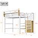 Letto A Soppalco 90x200cm, Con Scala Di Sicurezza E Vano Contenitore Flessibile, Letto In Metallo Per Adulti A Castello Per Bambini, Bianco - Foto miniatura 2