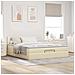 Struttura Letto Pouf con Materasso Crema 160x200 cm in Tessuto - Foto miniatura 3