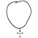 Collana In Pelle Nera E Croce In Argento 7-10 Micron - Foto miniatura 1