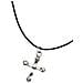 Collana In Pelle Nera E Croce In Argento 7-10 Micron - Foto miniatura 2