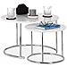 10022595 Set 2 Tavolini Sovrapponibili Rotondi Piccolo Tavolo Opaco Di Legno E Metallo Cromato 60x60 Cm Bianco - Foto miniatura 1