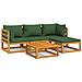 Set Salotto Da Giardino 5pz Con Cuscini Verdi Legno Massello - Foto miniatura 2