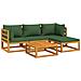 Set Salotto Da Giardino 5pz Con Cuscini Verdi Legno Massello - Foto miniatura 3