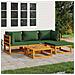 Set Salotto Da Giardino 5pz Con Cuscini Verdi Legno Massello - Foto miniatura 1