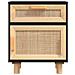 Comodini 2 Pz Neri In Legno Massello Di Pino E Rattan Naturale - Foto miniatura 7
