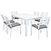 Set Tavolo Giardino Allungabile Rettangolare 160/240 X 90 Con 4 Sedie E 2 Poltrone In Alluminio Bianco Da Esterno - Foto miniatura 1