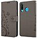 Custodia Compatibile Con Huawei P30 Lite In Grigio Fiore - Coperchio Protettivo In Design Floreale Con Chiusura Magnetica, Funzione Stand E Slot Per Carte - Foto miniatura 3
