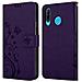 Custodia Compatibile Con Huawei P30 Lite In Lilla Scuro Fiore - Coperchio Protettivo In Design Floreale Con Chiusura Magnetica, Funzione Stand E Slot Per Carte - Foto miniatura 2