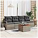 Set Divano da Giardino a 5 Pezzi con Cuscini Grigio Polyrattan Acacia, Divano da Giardino a 2 Posti con Cuscini Grigio Polyrattan - Foto miniatura 2