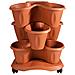 Set Composto Da 3 Vasi Sovrapponibili In Polipropilene Color Terracotta E 1 Sottovaso Con Ruote - Foto miniatura 4