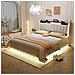 Letto Galleggiante Imbottito 140x200cm, Letto Per Bambini Con Illuminazione A Led E Presa Usb, Testata Con Vano Contenitore, Letto Per Adulti, Tessuto Di Lino, Beige, Senza Materasso - Foto miniatura 1