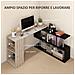 Scrivania Angolare Salvaspazio con Ripiano a S, in Legno, 140x120x78 cm, Grigio effetto Legno - Foto miniatura 6