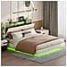 Letto Galleggiante Imbottito 160x200cm, Letto Per Bambini Con Illuminazione A Led E Presa Usb, Testata Con Contenitore, Letto Per Adulti, Tessuto Di Lino, Beige, Senza Materasso - Foto miniatura 3
