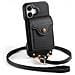 Custodia In Pelle Pu Nera Compatibile Con Iphone 13 Con Porta Carte A Fisarmonica, Specchio E Tracolla   Modello 17 - Foto miniatura 2
