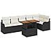 Set di Divani da Giardino  7 Pezzi con Cuscini Nero Polyrattan Acacia, Divano da Giardino  2 Posti con Cuscini Nero Polyrattan - Foto miniatura 1