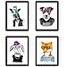 Set Di 4 Stampe Quattro Hipsters Animali. Per Inquadrare I Manifesti Con Immagini Di Animali Senza Cornice A3 - Foto miniatura 1