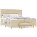Letto Box Spring con Materasso e Panchetta Crema 200x200 cm Tessuto - Foto miniatura 4