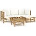 Set Salotto da Giardino 5pz con Cuscini Bianco Crema in Bambù - Foto miniatura 1