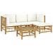Set Salotto da Giardino 5pz con Cuscini Bianco Crema in Bambù - Foto miniatura 3