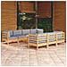Set Divani da Giardino 8 pz con Cuscini Grigi Massello di Pino - Foto miniatura 2