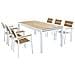 Set Tavolo Giardino Allungabile Rettangolare 200/300 X 100 Con 6 Poltrone In Alluminio Bianco E Polywood Da Esterno - Foto miniatura 1