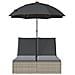 Lettino Prendisole Cuscini e Parasole Grigio Chiaro Polyrattan - Foto miniatura 4