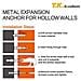Zincato Heavy Duty Metallo Cartongesso Cavit Parete Fixings Ancore Spine Kit 68 Pezzi - Foto miniatura 3