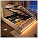 Letto Imbottito Idraulico 160x200cm, Letto Matrimoniale Con Illuminazione Led E Connessione Di Ricarica Usb-c, Letto Contenitore E Lettino Con Rete A Doghe, Velluto, Beige, Con Materasso - Foto miniatura 2