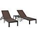 Lettini 2 pcs con Ruote e Tavolo Marrone in Polyrattan - Foto miniatura 1