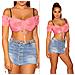 Off Shoulder Crop Top Sexy Senza Pancia Con Nastrino Salmone Taglia Unica - Foto miniatura 3