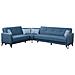 Divano Letto Pedro, Divano Letto Contenitore Ad Angolo Con 4 Cuscini Inclusi, Sofà Da Soggiorno In Tessuto Imbottito Con Apertura Click-clack, Penisola Reversibile, 302x234h88 Cm, Blu - Foto miniatura 2
