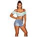 Off Shoulder Crop Top Sexy Senza Pancia Con Nastrino Menta Taglia Unica - Foto miniatura 2