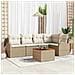 Set Divano da Giardino a 6 Pezzi con Cuscini Beige Polyrattan Acacia - Foto miniatura 2