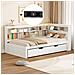 Divano Letto 90x200 Cm, Letto A Scomparsa 90x190 Cm, Con Presa Usb E Diversi Vani Portaoggetti, Letto In Legno Massiccio, Letto Singolo, Letto In Legno Multifunzionale, Bianco, Senza Materasso - Foto miniatura 3