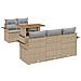 Set Divano da Giardino a 6 Pezzi con Cuscini Beige Polyrattan Acacia - Foto miniatura 1